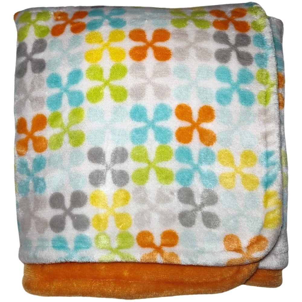 Boppy‎ Plush Baby Blanket Orange White Gray Blue Yellow Green htf Security Lovey